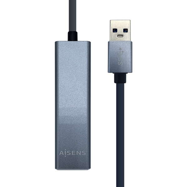Aisens Conversor USB 3.0 a Ethernet GIGABIT 10/100/1000 MBPS HUB 3xUSB3.0 - 15cm - Color Gris