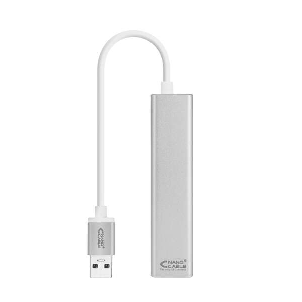 Nanocable Conversor USB 3.0 a Ethernet Gigabit 3xUSB 3.0 - Aluminio - 15 cm - Color Plata