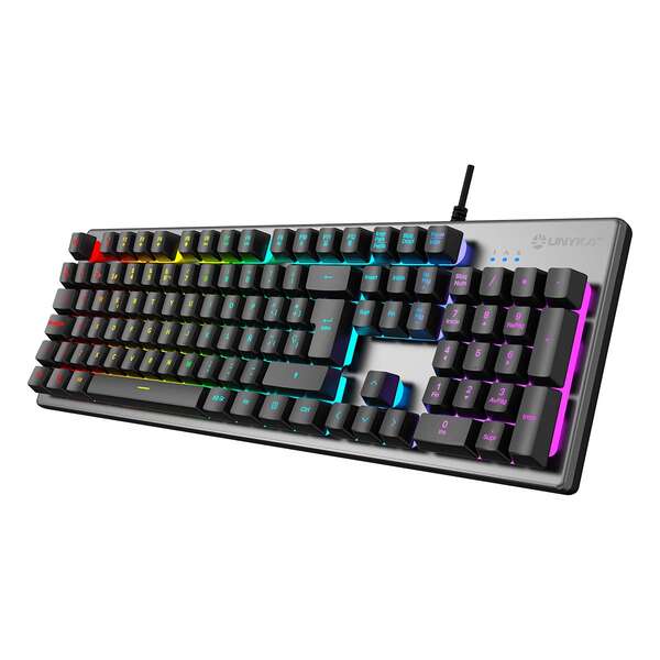 Unykach Nova K244 Teclado Gaming Multimedia 105 Teclas USB - Iluminacion FRGB - Antighosting - Cable de 1.60m - Color Gris