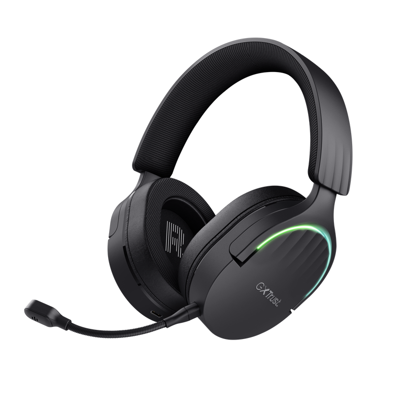 Trust GXT491 Fayzo Auriculares Gaming Bluetooth, USB 2.4Ghz - Iluminacion RGB - Microfono Extraible - Diadema Ajustable - Autonomia hasta 22h - Controles de Facil Acceso - Color Negro