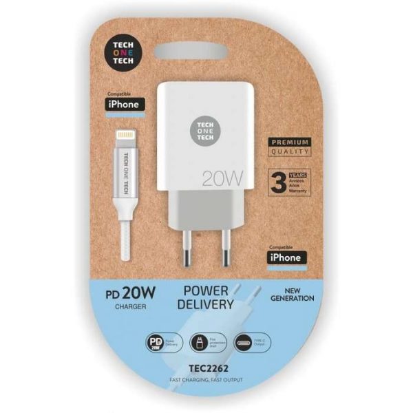 TechOneTech Cargador de Pared PD 20W  Cable USB-C a Lightning